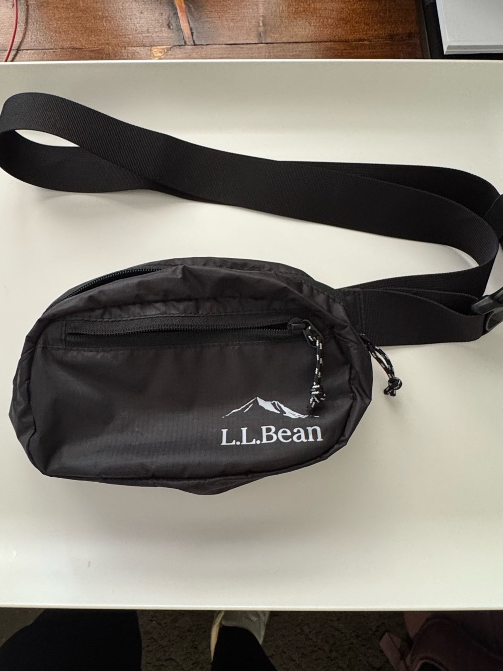 L.L. Bean Black Nylon Belt Bag with Logo